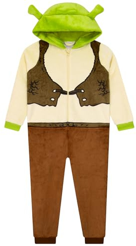 DreamWorks Shrek Pyjama Combinaison Garçon à Capuche avec Oreilles 3D, Pyjama Enfant Tout-en-Un 5-6 Ans