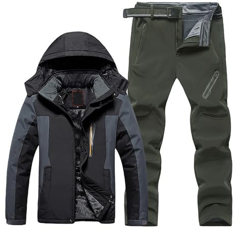 Vhersily 2025 Giacca Da Sci Da Uomo e Pantaloni Set, Tuta Da Neve Isolata Antivento, Caldo Giacce + Pantalone Neve, Attrezzatura da Trekking, per Lavoro All'aperto, Snowboard, Equitazione Moto