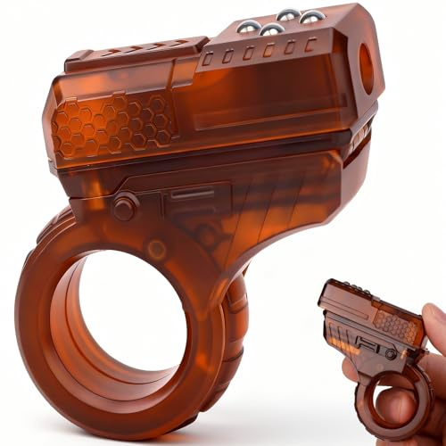 Fidget Slider Gun Toy Finger Clicker Roller Ring Block for Adults Kids, Portable Focus Gadget Gift, Textured Brown/Plastic