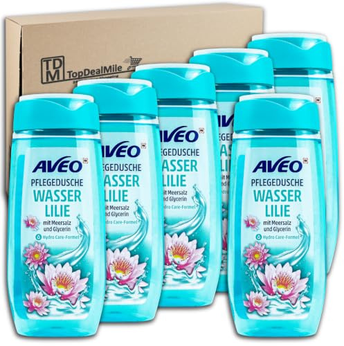 TopDealMile-förvaringspaket för AVEO vård dusch vattenlilja duschgel 6 x 300 ml