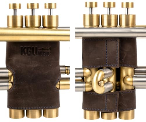 Trumpet valve guard by KGUBrass is the leather trumpet valve protector made of luxurious mild and thick material; use as protection from corrosion, scratches and stains (Brown (Green thread))
