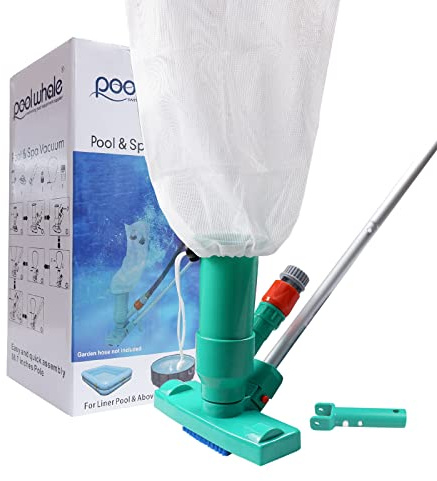 POOLWHALE Upgrades Pool Spa Pond Mini Jet Vac Vacuum Cleaner w/Brush, Bag,4 Sections Telescopic Pole of 48 and Handle