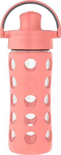Lifefactory 12-Ounce Glass Water Bottle with Active Flip Cap and Protective Silicone Sleeve, Cantaloupe, 12oz