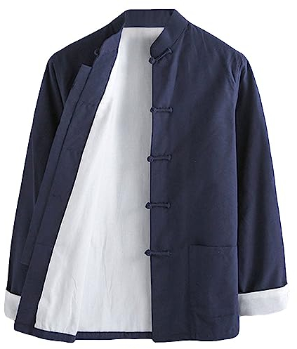 G-LIKE Chinesische Kampfkunst Herren Jacke – Traditionelle Uniform Oberbekleidung für Kampfsport Kung Fu Tai Chi Wushu Männer Frauen Kostüm Tang Stil Langarm Kleidung - Baumwolle (Dunkelblau, M)