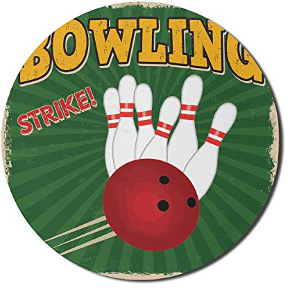 Ambesonne vintage musmatta för datorer, bowlingbollar och stift design western sport hobby fritid vinnare konsttryck, rund halkfri tjockt gummi modern spelmusmatta, 20 cm rund, smaragd