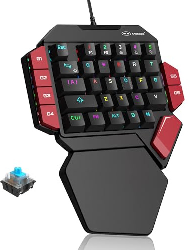 MageGee One Handed Professional Gaming Keyboard, RGB Backlit 35 Keys Mini Wired Mechanical Keyboard with Blue Switch for PC Gamer, Support 6 Macro Keys - Black/Red