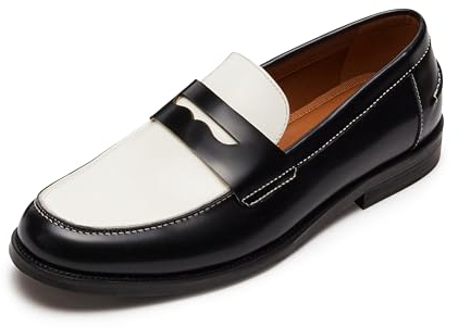 Steve Madden Men's Natan Leather Penny Moc,Black/Whit,105