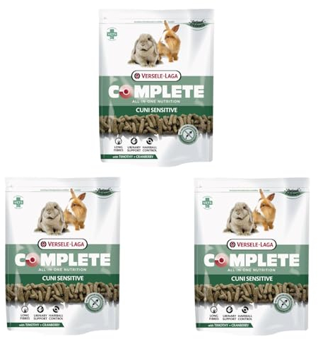 Versele-Laga Complete Cuni Sensitive | Paquete Triple | 3 x 500 g | Pienso Completo para Conejos | Ayuda para Las Bolas de Pelo | Pellets Todo en uno | Desarrollado por Veterinarios