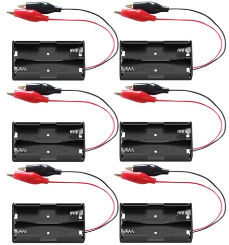 Gebildet Dubbel AA-batterihållare, 2 x 1.5V AA-batterihållare med Krokodilklämmor, AA-batterihållare med Krokodilklämma (pack med 6)