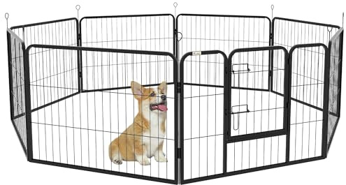 PawHut Parque para Perros 8 Paneles 80x60 cm Doble Pestillo Metálico Negro