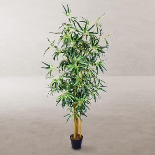 LOLAhome Planta Artificial Bambú para Interior y Exterior | 150 cm | Protección UV Solar, contrapeso de Cemento | Realista y Elegante | para Interior, balcón, terraza | Plantas Exterior