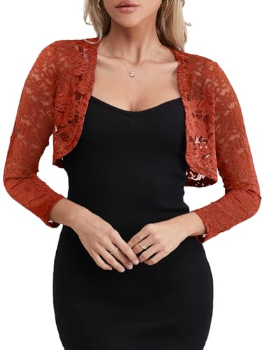 fuinloth Bolero Encaje Mujer Shrug Elegante para Fiestas Bodas Verano Toreras Marrón L 40-42