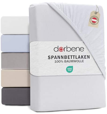 DarBene® Spannbettlaken 90x200cm Jersey Baumwolle, Bettlaken 90x200, Leintuch, Matratzenbezug Oeko-TEX zertifiziertes Spannbetttuch 90x200 cm, Spannleintuch 90x200, Bettbezug, Weiß