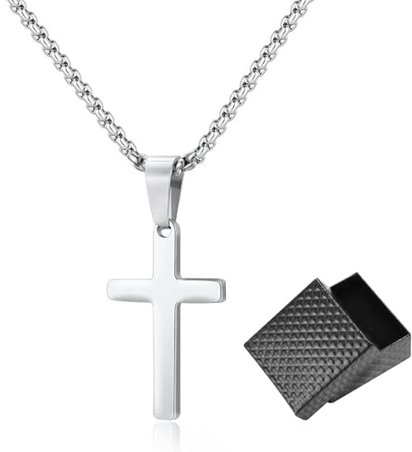 JSTHHTT Collar Cruz para Hombre y Mujer, Cadena Plata con Colgante para Niños, Regalos De Joyería Cristiana 24 Pulgadas