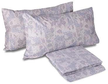 hermet Laura Biagiotti, Set Lenzuola Letto Matrimoniale In Percalle Di Cotone, 100% Percalle di Cotone Stampato, Lenzuolo da Sopra, Lenzuolo Con Angoli, Coppia Federe, Biham Grigio/Avio