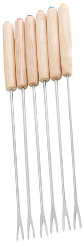 Lot de 6 fourchettes à fondue en acier inoxydable résistant à la chaleur pour chocolat et fromage – Manche en bois pour fêtes et pique-niques