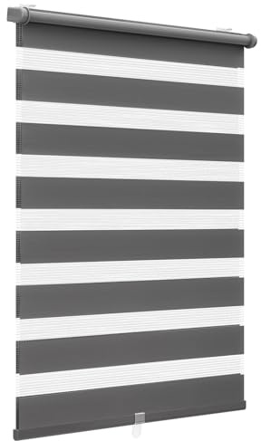 Sekey Estor Doble Enrollable sin Agujeros, Estor Doble, inalámbrico, 70 x 210 cm, Color Gris Oscuro