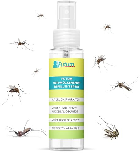 FUTUM ANTI Mückenspray 100ml – Effektiver 6+ Stunden Mückenschutz für die Haut – Moskito Spray mit natürlichem Wirkstoff Citradiol – Schutz gegen Mücken & Zecken – Biologisch abbaubar & hautfreundlich