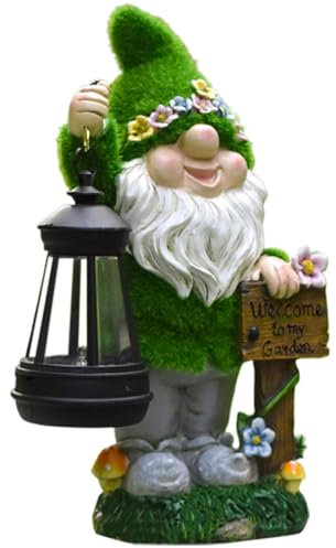 Dmuzsoih 16x8x25cm Gnome Garden Ornament With Lantern, Gnome Solar Garden Lights, Statues Solar Ornaments, Large Gnomes Statue Glow For Home, Inside, Kids, Family, Friends, Lawn
