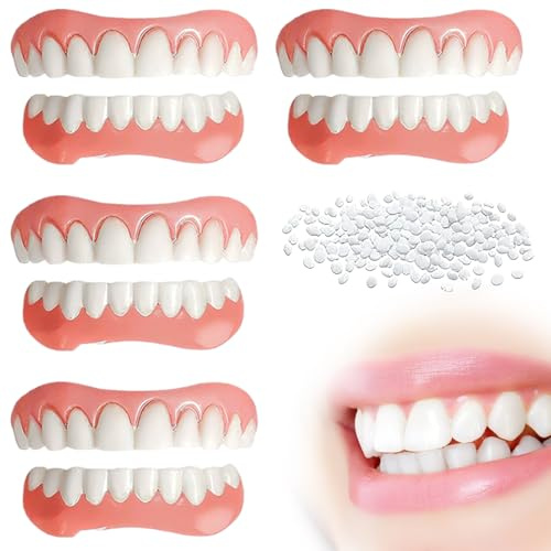 GXGM 4 Paia Denti finti da applicare da soli,Faccette Dentali Universali Superiore E Inferiore Provvisoria Denti Finti Di Denti Cattivi Denti Imperfetti,Con gel per la dentizione