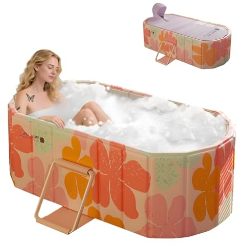 Gelory Baignoire pliable pour adultes, 2en1 bain de glace & eau chaude, baignoire portable autoportante avec couvercle, idéale pour le spa à domicile, extérieur & intérieur, montage facile - Extra