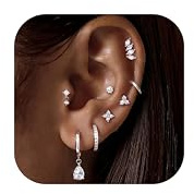 Chriscoco 8 par örhängen set förgyllda 14K gyllene örhängen dam kreoler silver 316L kirurgiskt stål medicinska örhängen allergivänliga små kreoler tragus helix piercing öra