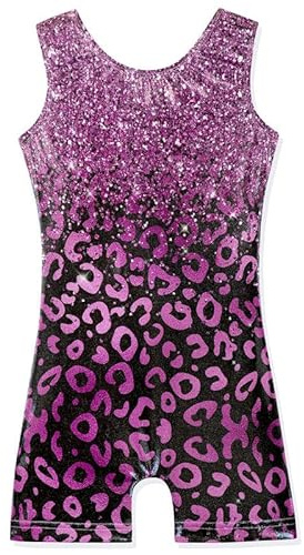 XiaoMoSha Gymnastics Leotards for Girls Sleeveless Unitard Dance Outfit for Kids Gradient Color Sparkly Rainbow Leotards for Little Girls(BlackDiamondLeopard, 9-10 Years)