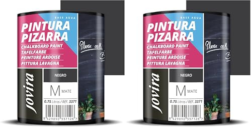 JOVIRA PINTURAS Vernice Lavagna. 75ml Per dipingere, disegnare e scrivere con il gesso sulle pareti. (750 Millilitri, Nero) F-08 (Confezione da 2)