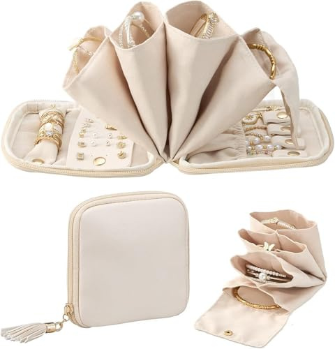 Lolalet Travel Jewelry Organizer, Jewelry Case with Detachable Compartments, Pouch for Traveling, Travel Bag for Necklaces, Earrings and Rings, Mothers Day Gift -Cloud White