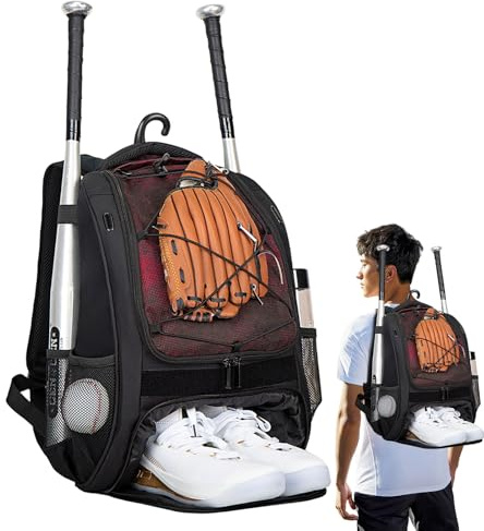 Kids Baseball Bag | Softball Backpack with Shoe Compartment Boys Baseball Bag - Large Capacity Bat for Helmets, Shoes, Bats - Perfect for Competition