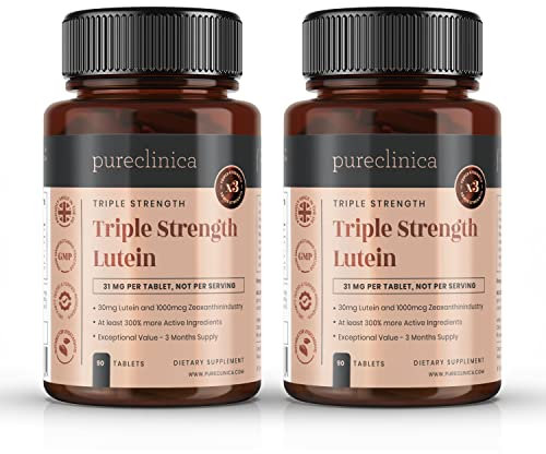 Pureclinica Luteína de triple potencia 30 mg x 180 comprimidos con 1000 mcg de zeaxantina 90 unidades (paquete de 2)