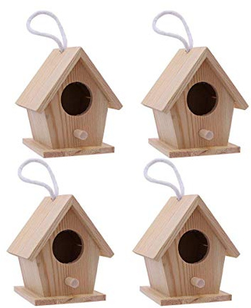 Aestm Deko Vogelhaus Holz Nistkasten Deko Anhänger, Holz Vogelhaus zum Aufhängen und Bemalen Vogelhäuschen Nisthöhle Hängedeko Gartendeko Nistkasten für Kinder 4 Stück