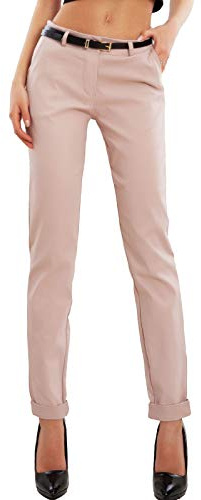Toocool Pantalon Classique pour Femme, Pantalon Elégant Taille Basse avec Poches et Ceinture, Pantalons d'Eté pour Femme AS-28251 [M, Rose poudré]