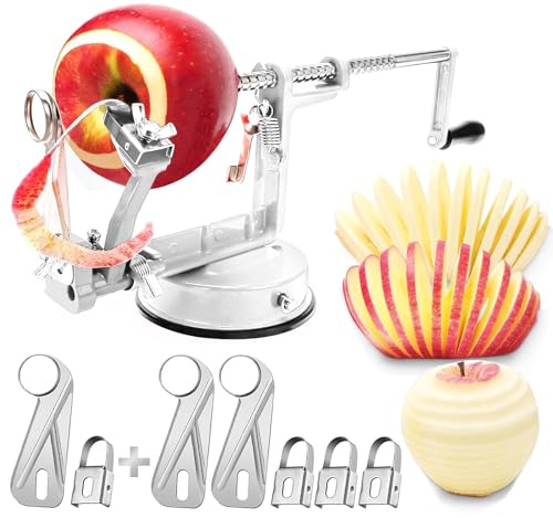 Apple Peeler Corer, Long lasting Chrome Cast Magnesium Alloy Apple Peeler Slicer Corer with Stainless Steel Blades and Powerful Suction Base for Apples and Potatoes(White)