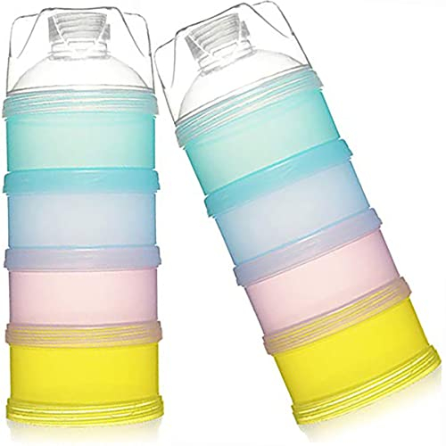 2 Pièces Boîte Doseuse à Poudre de Lait Distributeur de lait en Poudre Bébé alimentaire portable Conteneur Peut être Empilée Poudre de Lait et le Réservoir de Stockage de Casse-croûte, 4 séparable