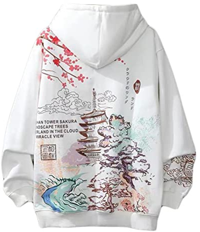 Osheoiso Harajuku Style Femme Capuche Casual Sweat à Capuche Sweat Shirt Imprimé Hoodie à Manches Longues Femme Sweater Oversized Plus Fleece Blanc XL