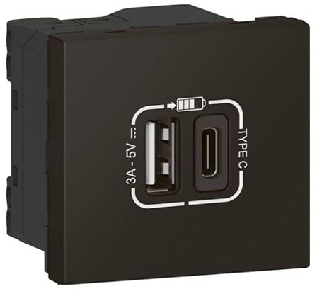 chargeur usb - double associable - 2 modules - type a+c - noir - legrand 079193l