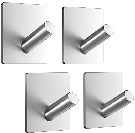 Dripex Haken Selbstklebend Klebehaken Edelstahl Ohne Bohren Handtuchhaken für Küche und Bad Silber 4 Stück