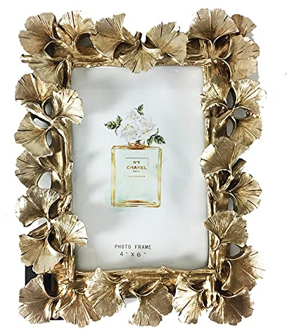 NatureMan Vintage Picture Frame 4x6 Golden Ginkgo Biloba Antique Photo Frame for Desktop Display and Wall Mount Home Decor