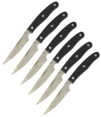 Nirosta 9919950 Couteau à Steak, ensemble de couteaux à steak dentelés, couteau de table, couverts à steak de cuisine, passe au lave-vaisselle, Acier Inoxydable, Noir, 22 cm
