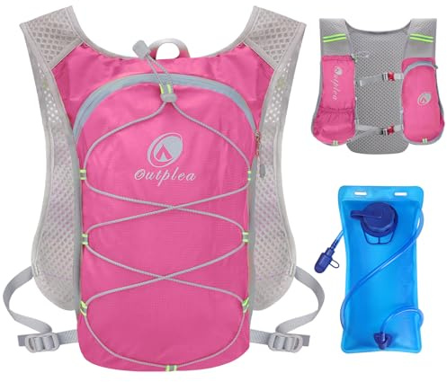 Outplea Chaleco Hidratacion Trail Running Mujer Hombre, Mochila Hidratacion con Bolsa de Agua de 2L, Mochila MTB para Maratón Ciclismo Senderismo, Rosa