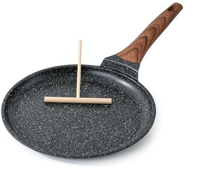 Kordisen Crepepfanne Antihaft 26 cm – Crepe Pfanne Induktion & Pfannkuchenpfanne, Pancake Pfanne mit Teigverteiler, Granitbeschichtung, PFOA-frei