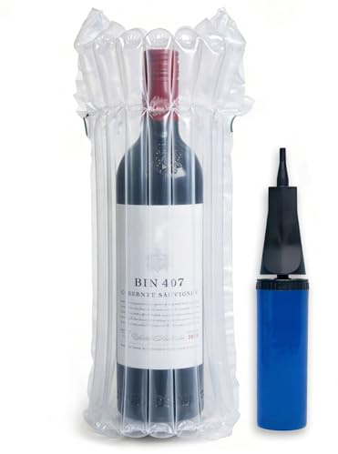 10-pack vinflaska reseskyddsväskor, Monkkino uppblåsbar bubbelkudde, säkerhetsval för glasflaskor i transport med bagage, luftfyllda förpackningshylsor med pump