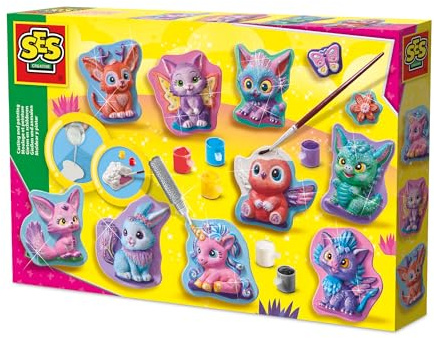 SES Creative 01342 Gips Gießen und Malen - Fantasiefiguren - Kreatives Bastelset für Kinder ab 5 Jahren - Erstelle Figuren wie Einhörner und Drachen - Perfekt für kreatives Malen