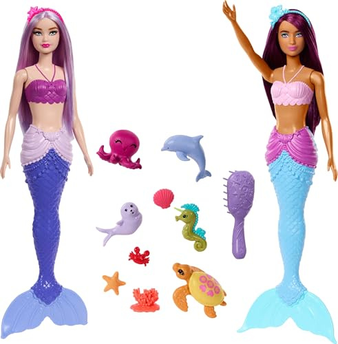 Mermaid Barbie Dolls Lot de 2 : animaux marins, bandeaux et accessoires océaniques Barbie