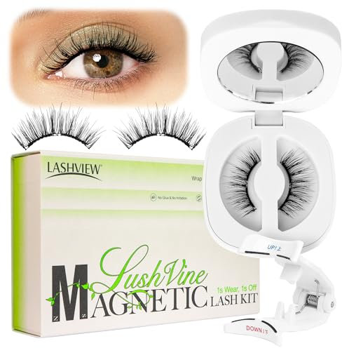 LASHVIEW Upgrade Weiche Magnetische Wimpern Natürlicher Look, Wiederverwendbare Weichmagnetische Wimpern Mit Applikator, Kein Kleber Erforderlich Magnetisches Wimpernset, Winddicht & Wasserdicht(L01)