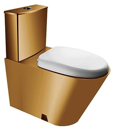 Toilettes En Acier Inoxydable 304 Avec Réservoir D'Eau, Toilettes À Double Chasse D'Eau À Siphon Haute Efficacité Pour Salle De Bain Commerciale, Toilettes Monobloc Déodo,gold (pit distance 30.5cm)