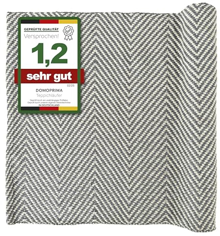 DOMOPRIMA Teppichläufer 70x140 cm – Moderne Designs – 98% Baumwolle (BCI), 2% Polyester – Waschbar – Fußbodenheizung – OEKOTEX – Wohnzimmer, Flur, Küche & Schlafzimmer (grau-Creme)