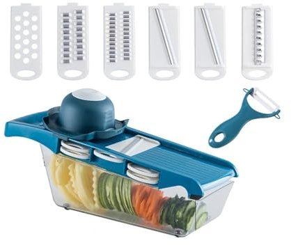 Cortador de frutas multifunción rallador 6 cuchillas rebanadora herramientas de cocina cortadora de verduras gadget de cocina (azul)