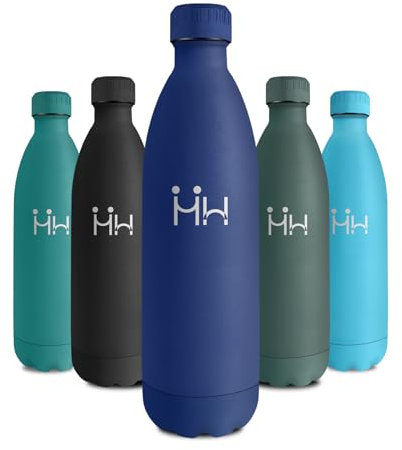 Garrafa Termica 1L, Botella Termica sin BPA Reutilizable, Botella Agua con Doble Pared, A Prueba de Fugas, Botella Agua Acero Inoxidable Ideal para Colegio, Gimnasio, Oficina, Deporte, Camping